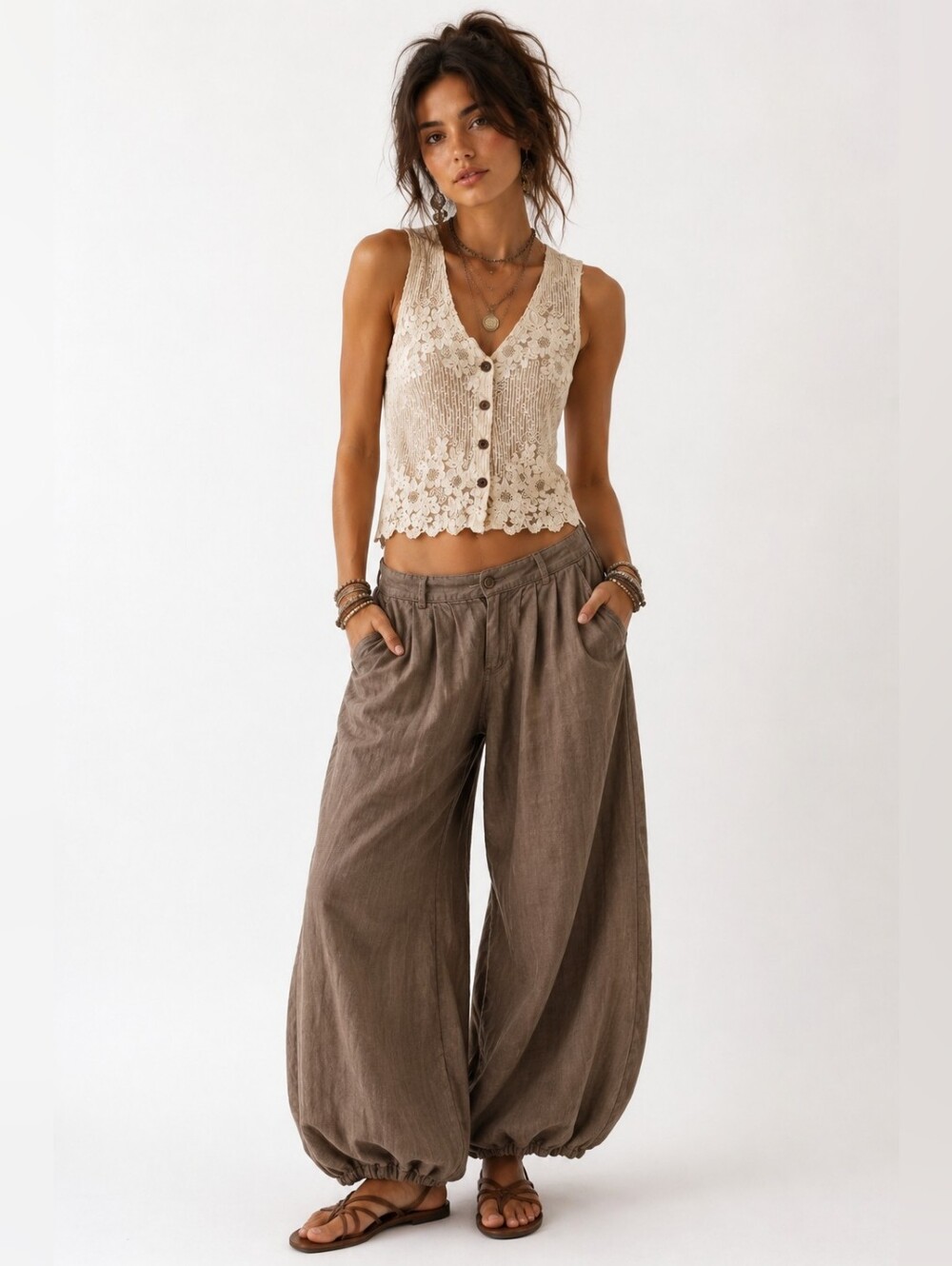 Cottagecore Zara Natural Boho Festival Tank Vest Large Button Front Light Oat